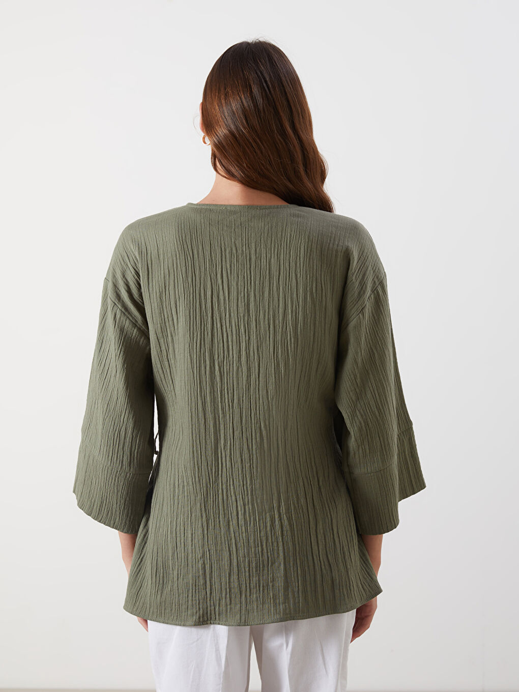Double Breasted Textured Women's Kimono -S5QO37Z8-Z1B