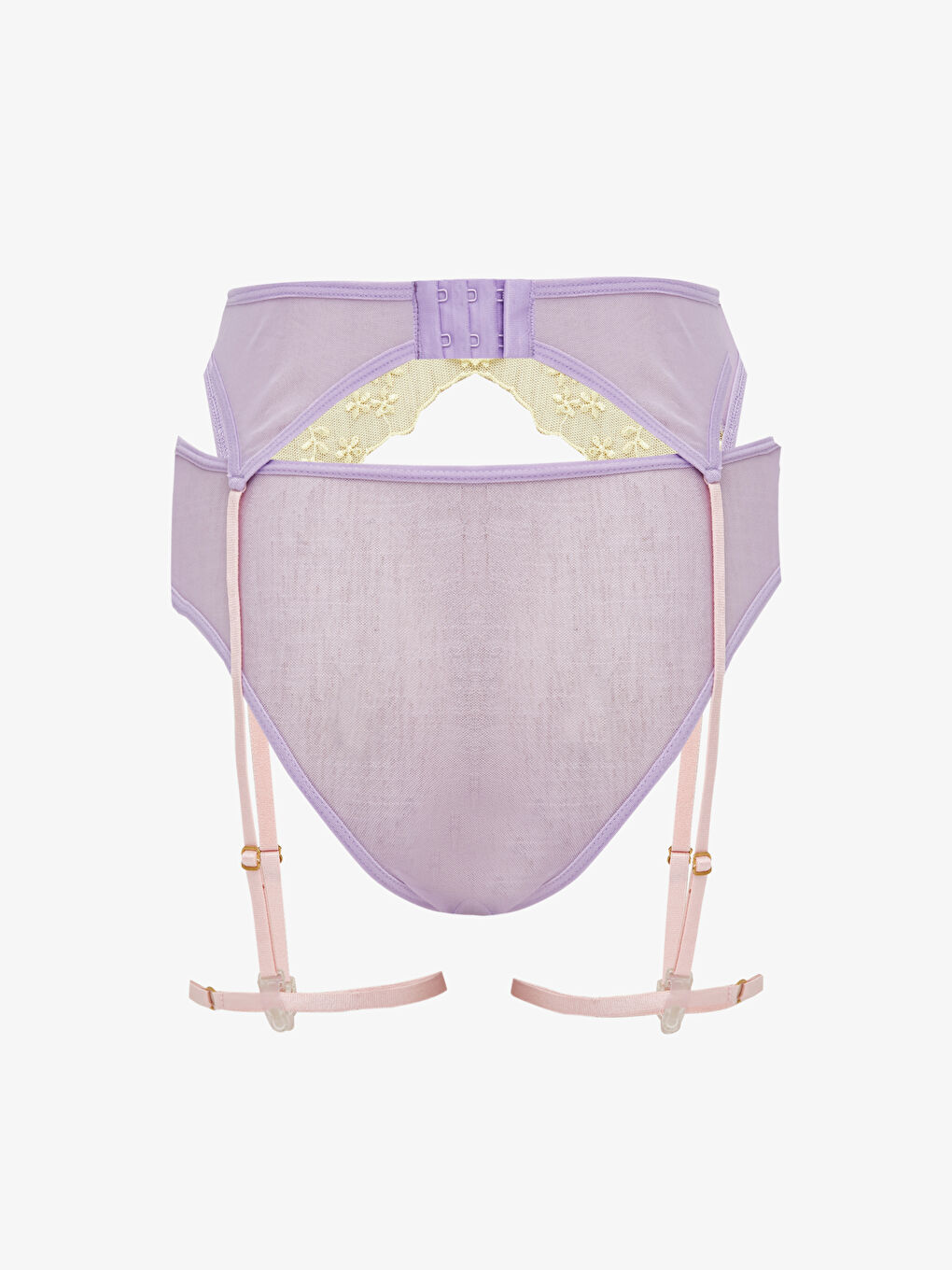 Sarı Dantelli Brazilian Külot ve Jartiyer Kemeri-3