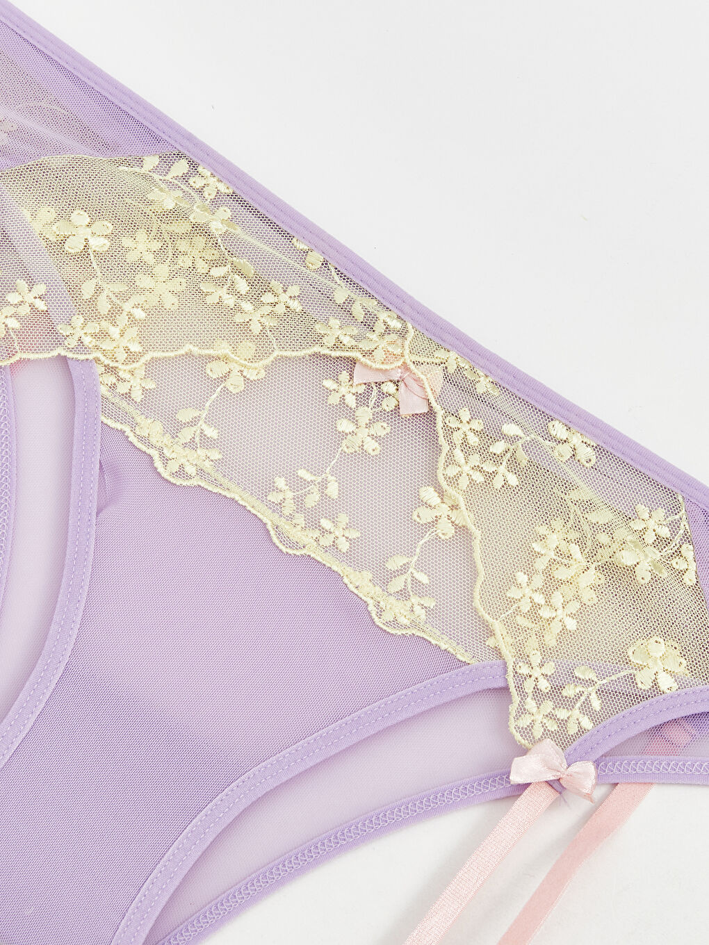 Sarı Dantelli Brazilian Külot ve Jartiyer Kemeri-5