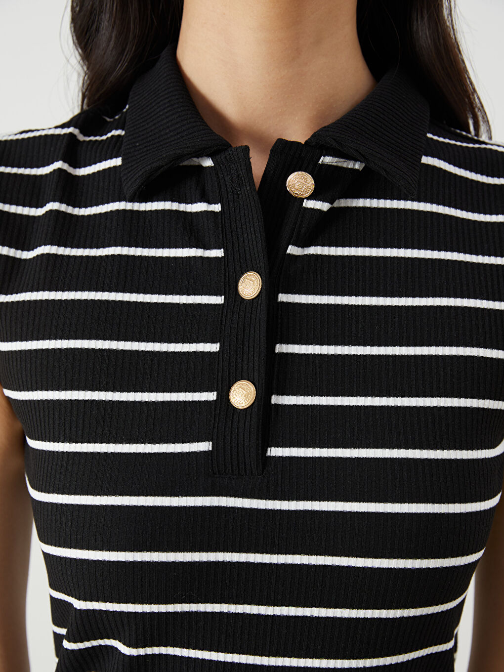 Siyah Polo Yaka Çizgili Mini Elbise-2