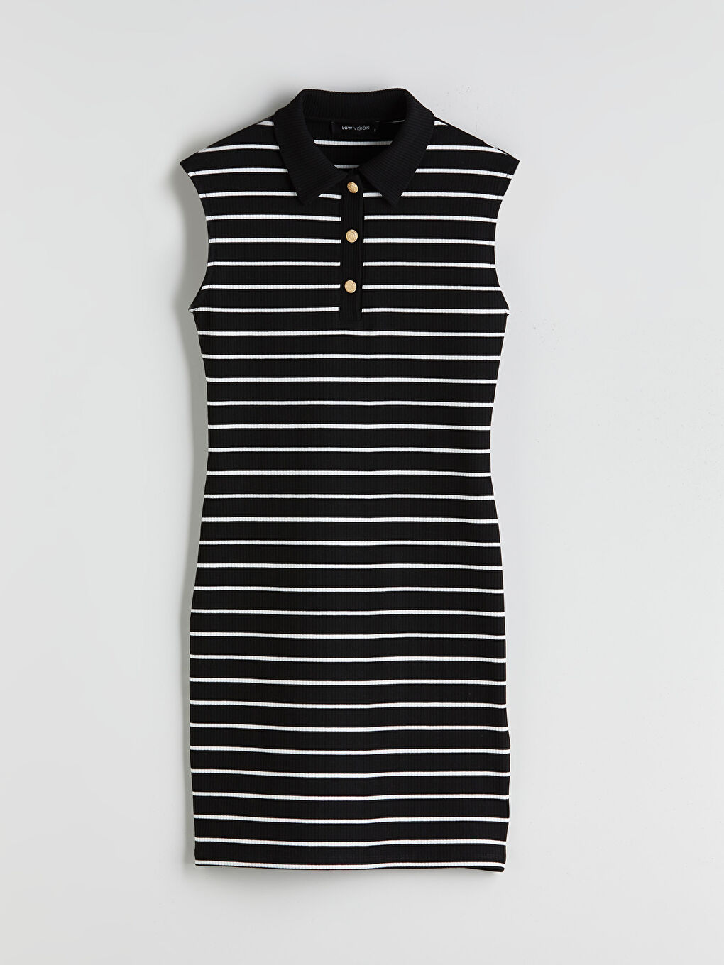 Siyah Polo Yaka Çizgili Mini Elbise-4