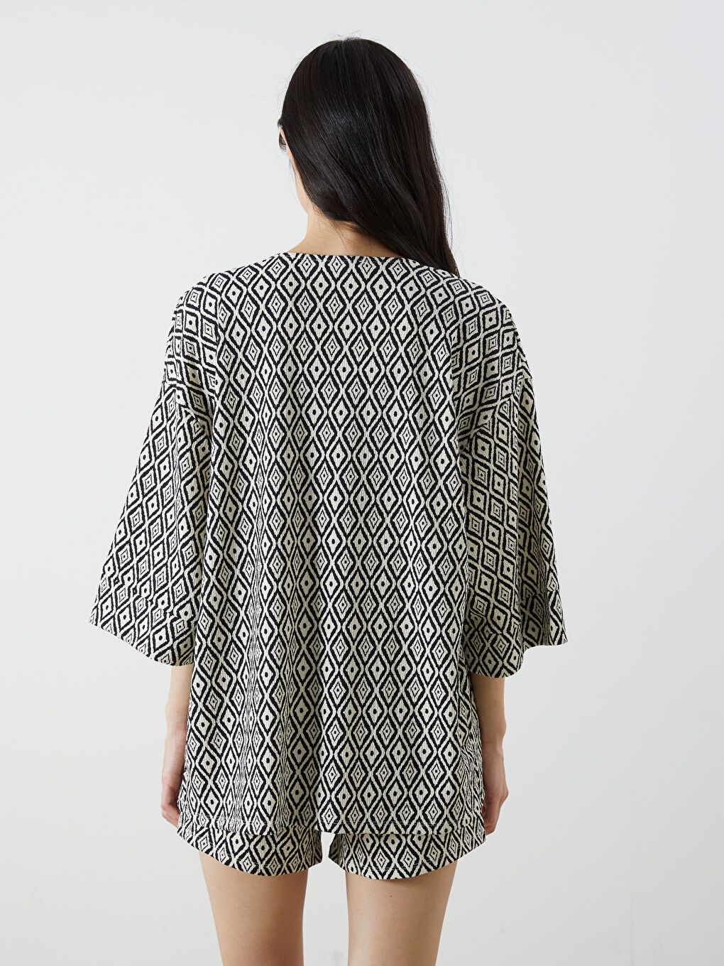 Shawl Collar Patterned Oversize Women's Kimono -S5QO63Z8-LQJ
