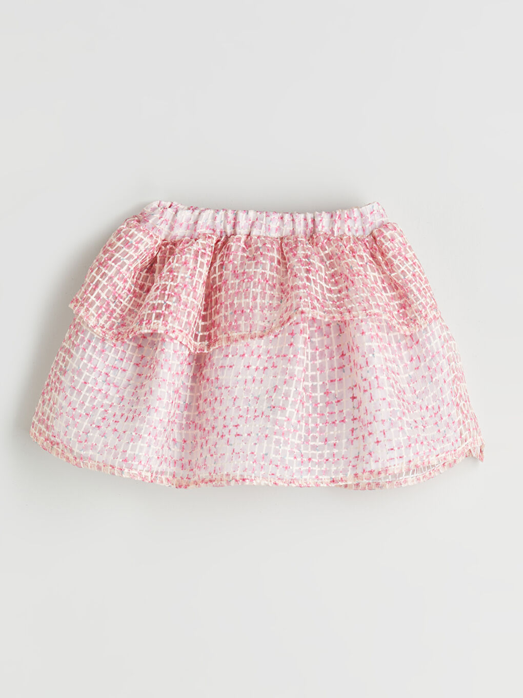 Pembe Beli Lastikli Çiçekli Kız Çocuk Etek-1