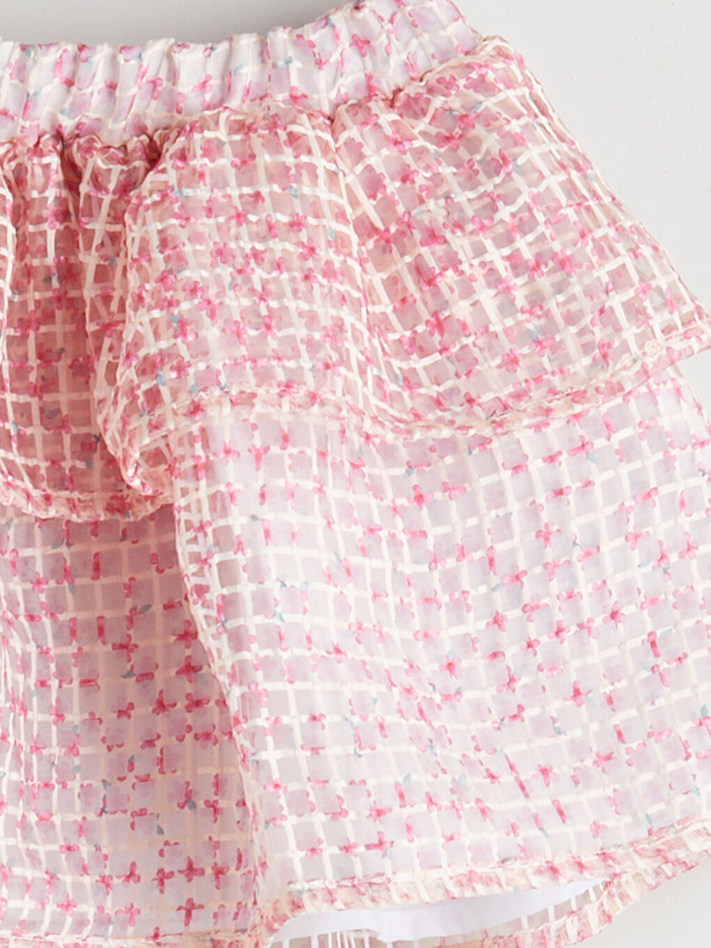 Pembe Beli Lastikli Çiçekli Kız Çocuk Etek-2