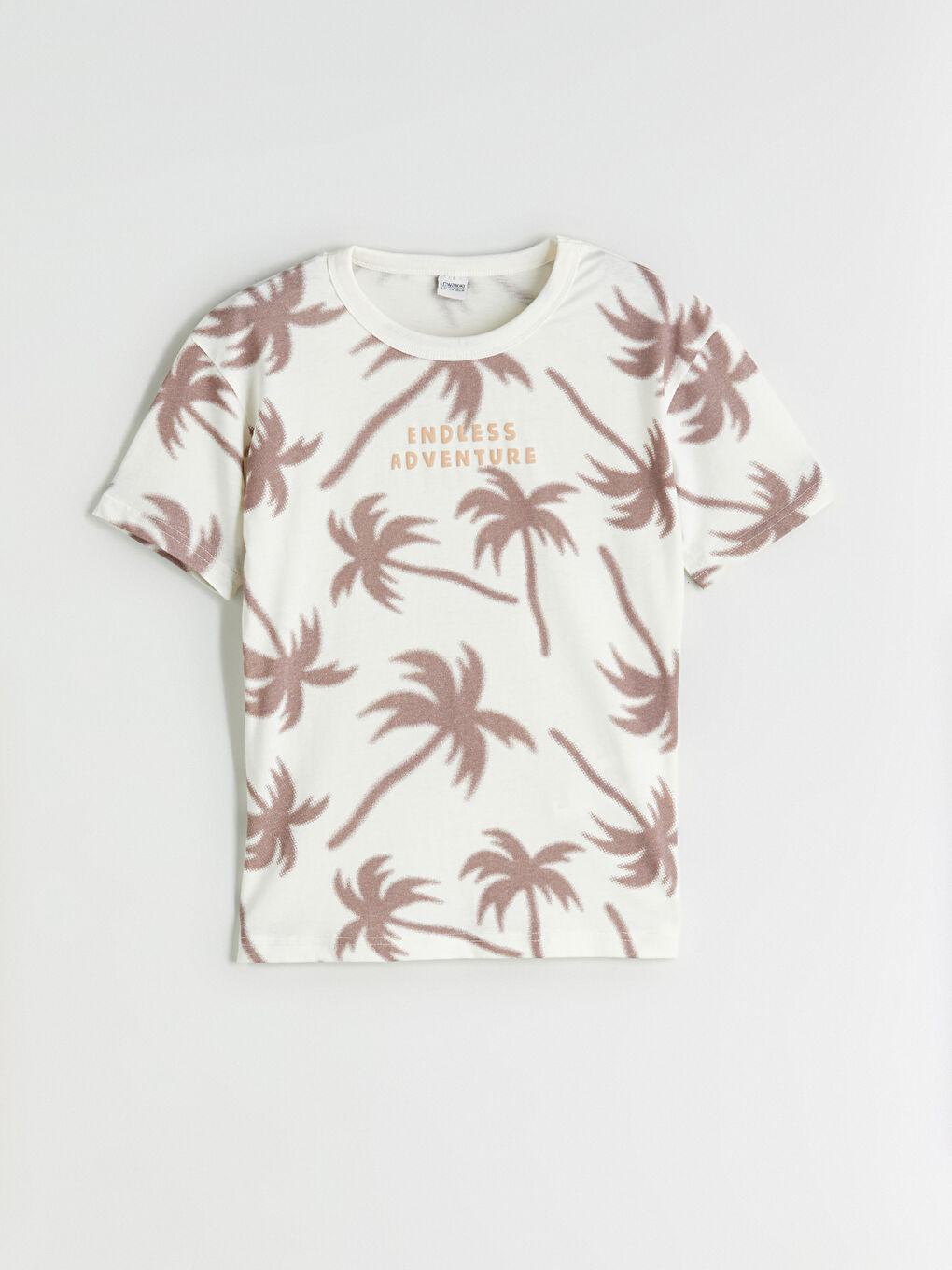 Ekru Bisiklet Yaka Baskılı Erkek Çocuk Tişört