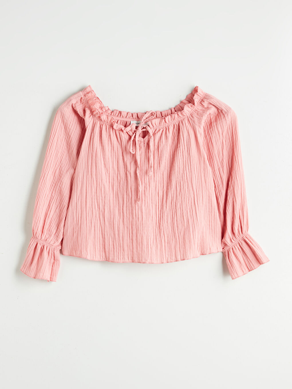 Pembe Bağlamalı Yaka Dokulu Oversize Müslin Bluz-9