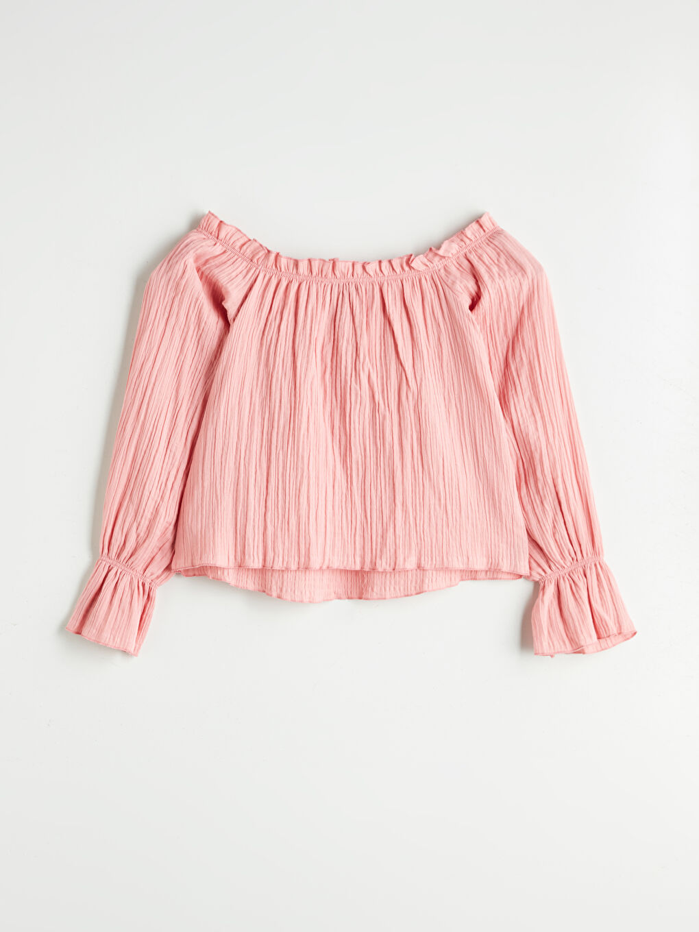 Pembe Bağlamalı Yaka Dokulu Oversize Müslin Bluz-11