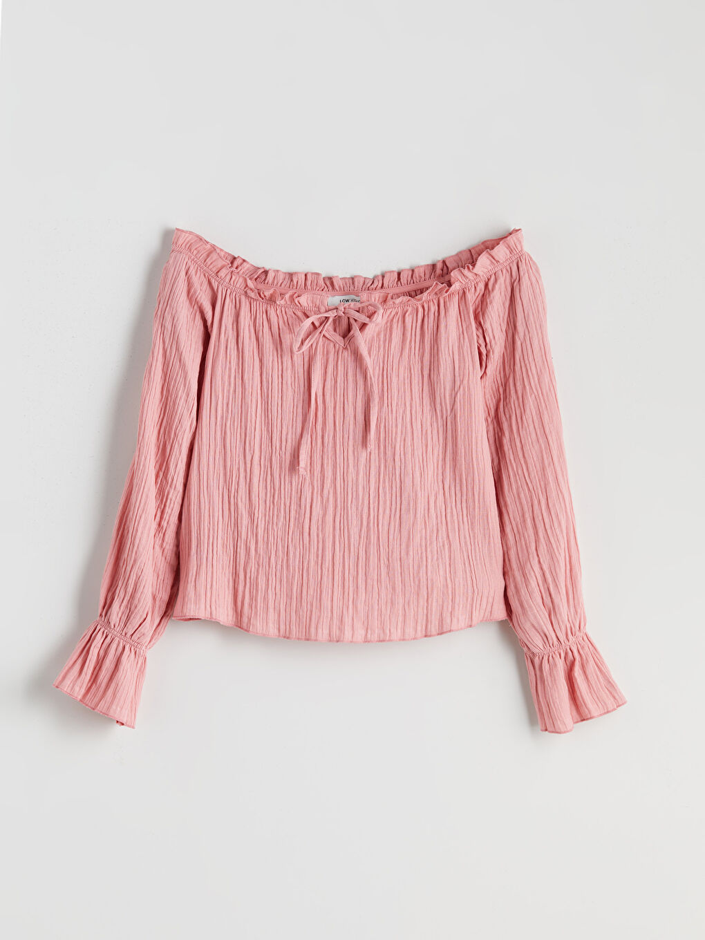 Pembe Bağlamalı Yaka Dokulu Oversize Müslin Bluz-8