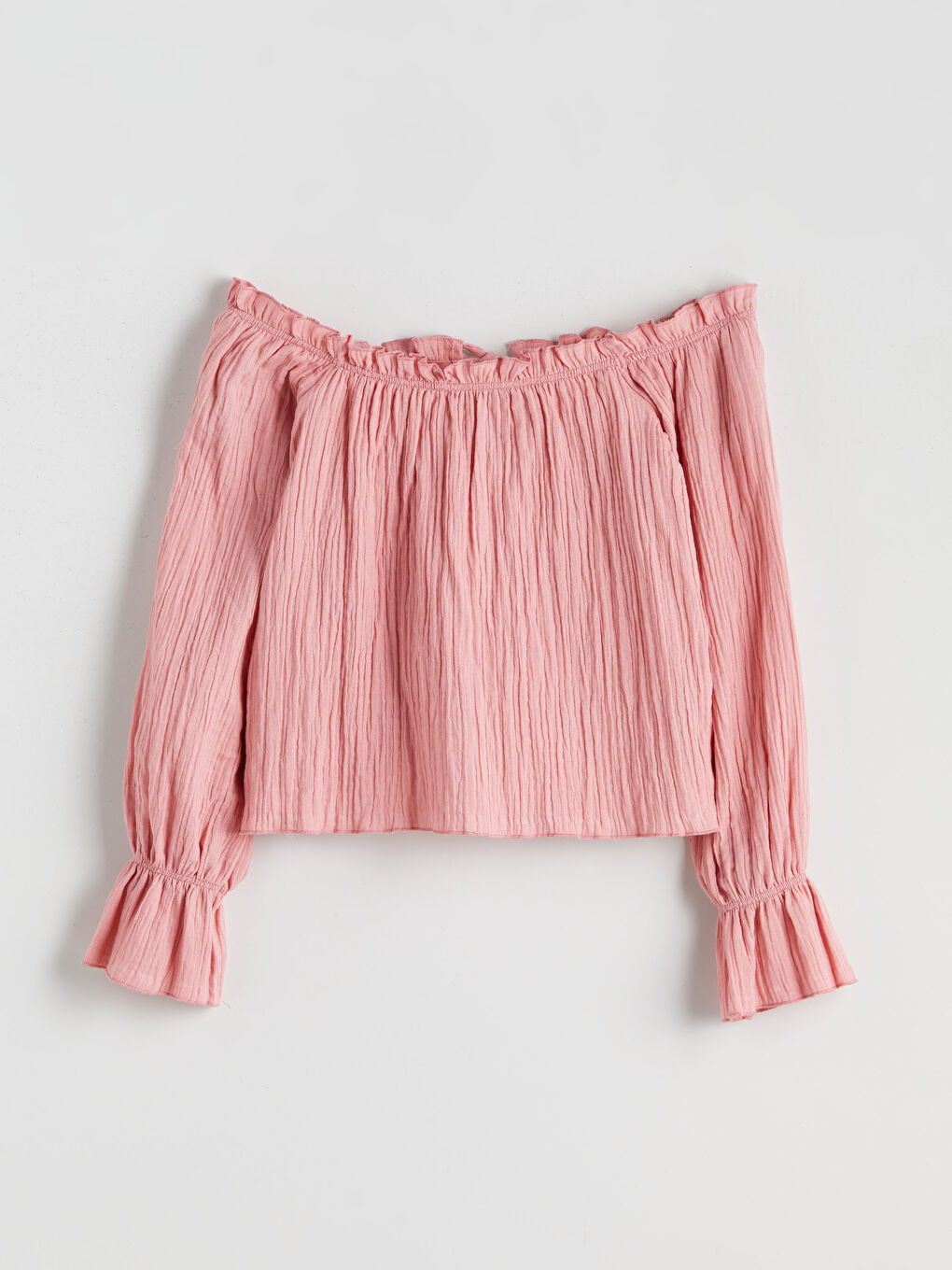 Pembe Bağlamalı Yaka Dokulu Oversize Müslin Bluz-10