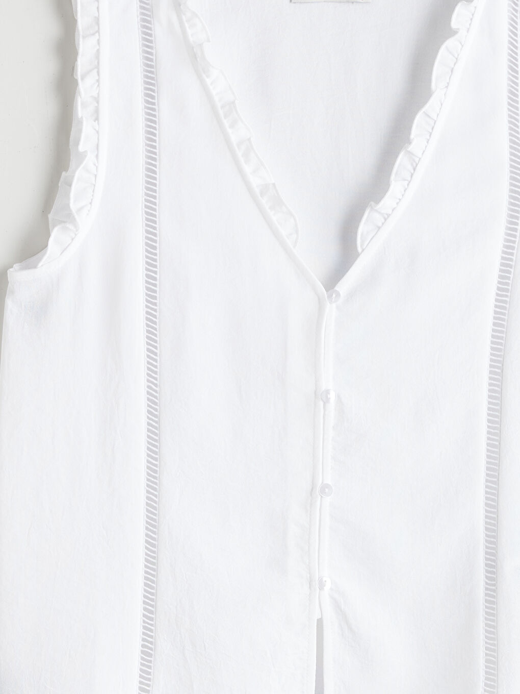 Beyaz V Yaka Fırfırlı Bluz-6