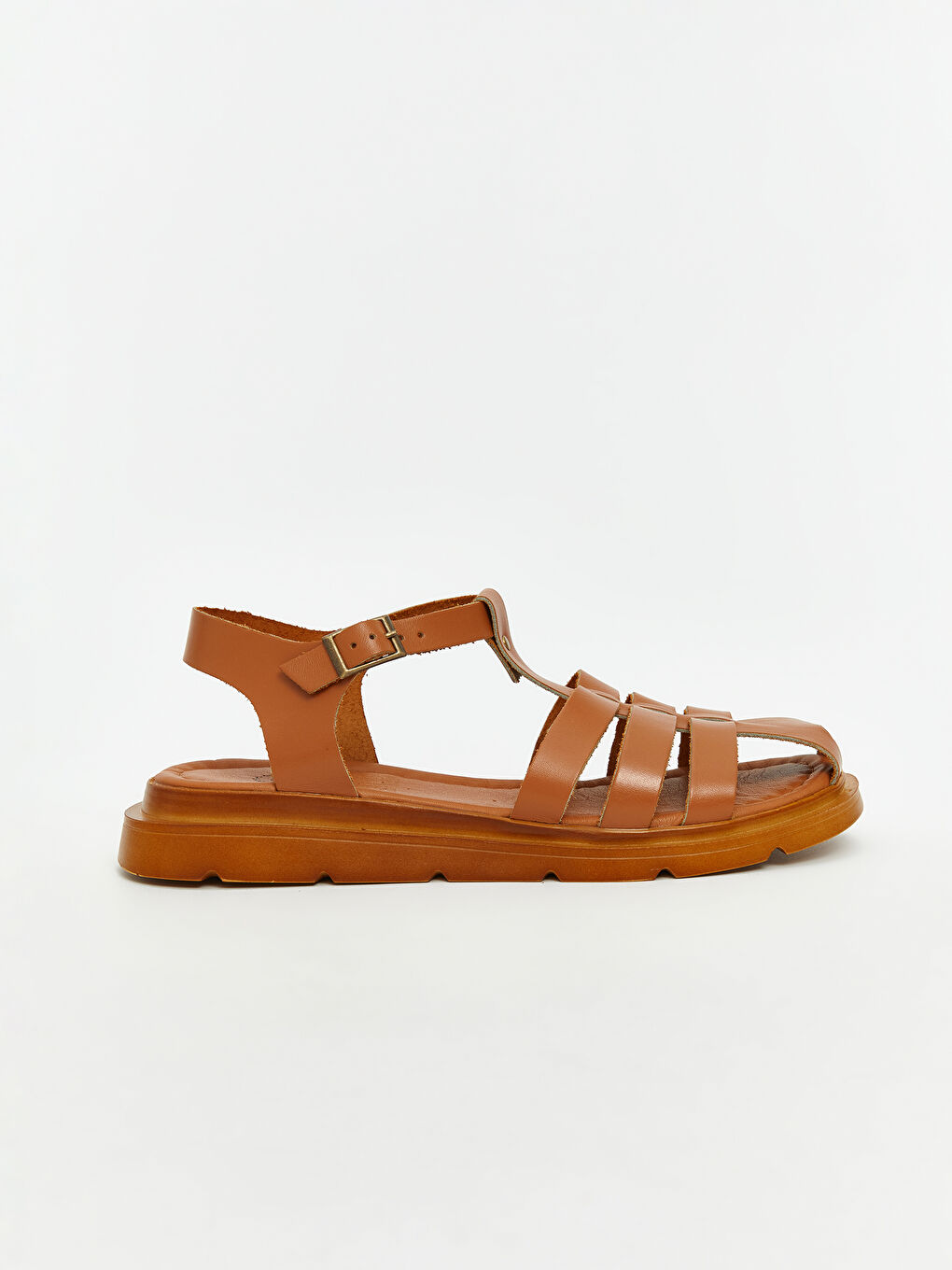 Bej Deri Görünümlü Kadın Sandalet-1