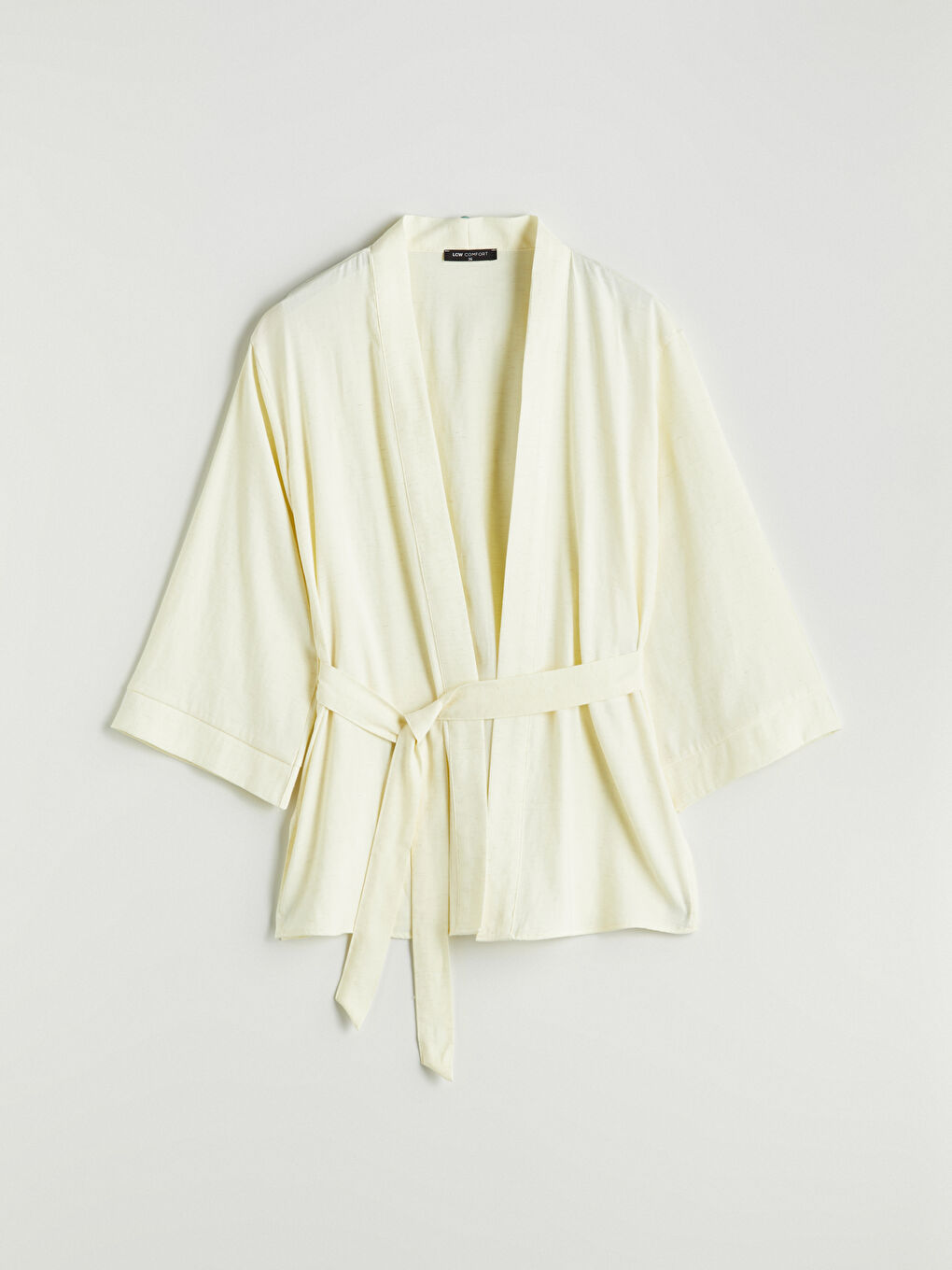 Sarı Şal Yaka Keten Karışımlı Oversize Kadın Kimono-4