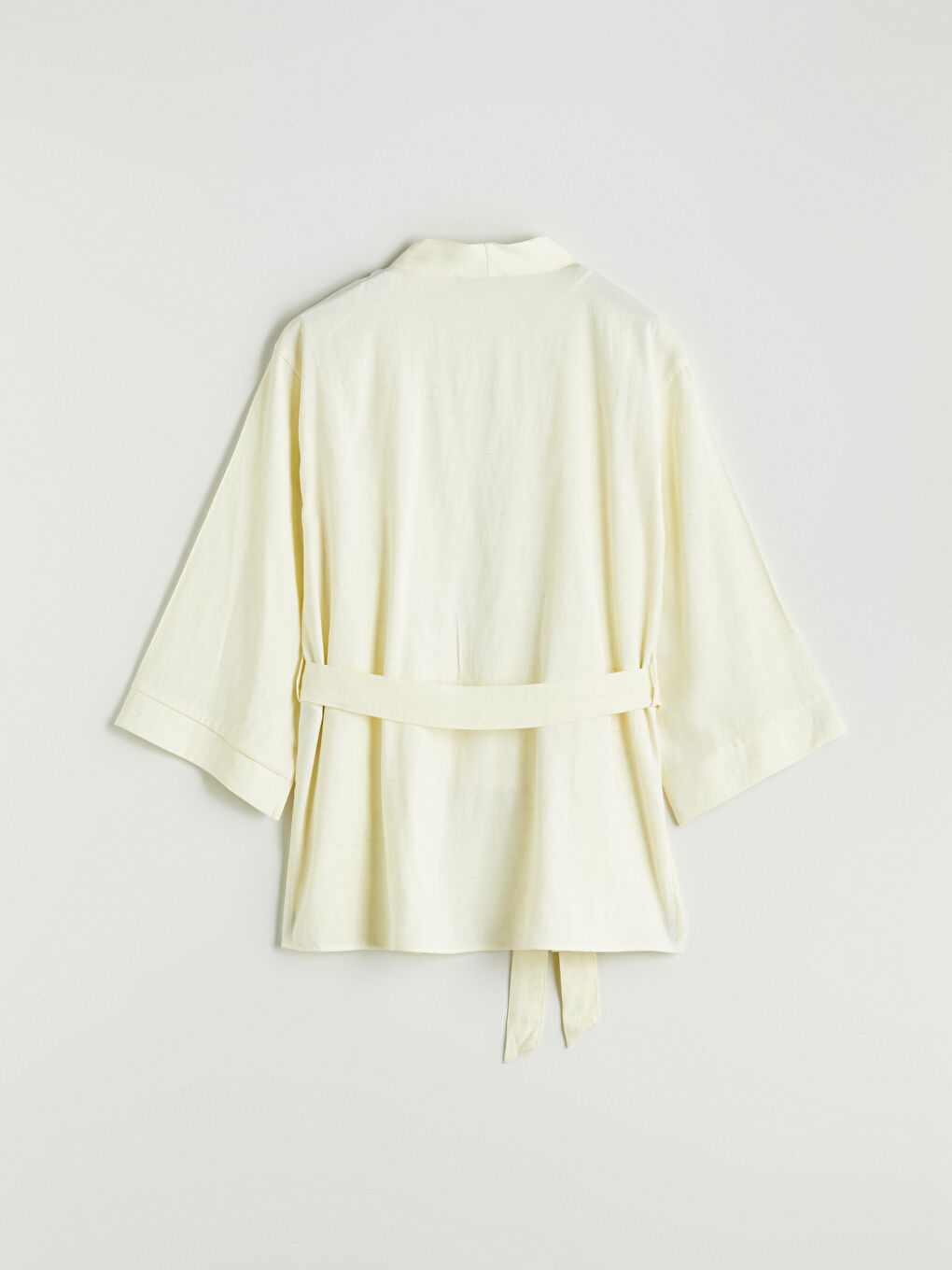 Sarı Şal Yaka Keten Karışımlı Oversize Kadın Kimono-5