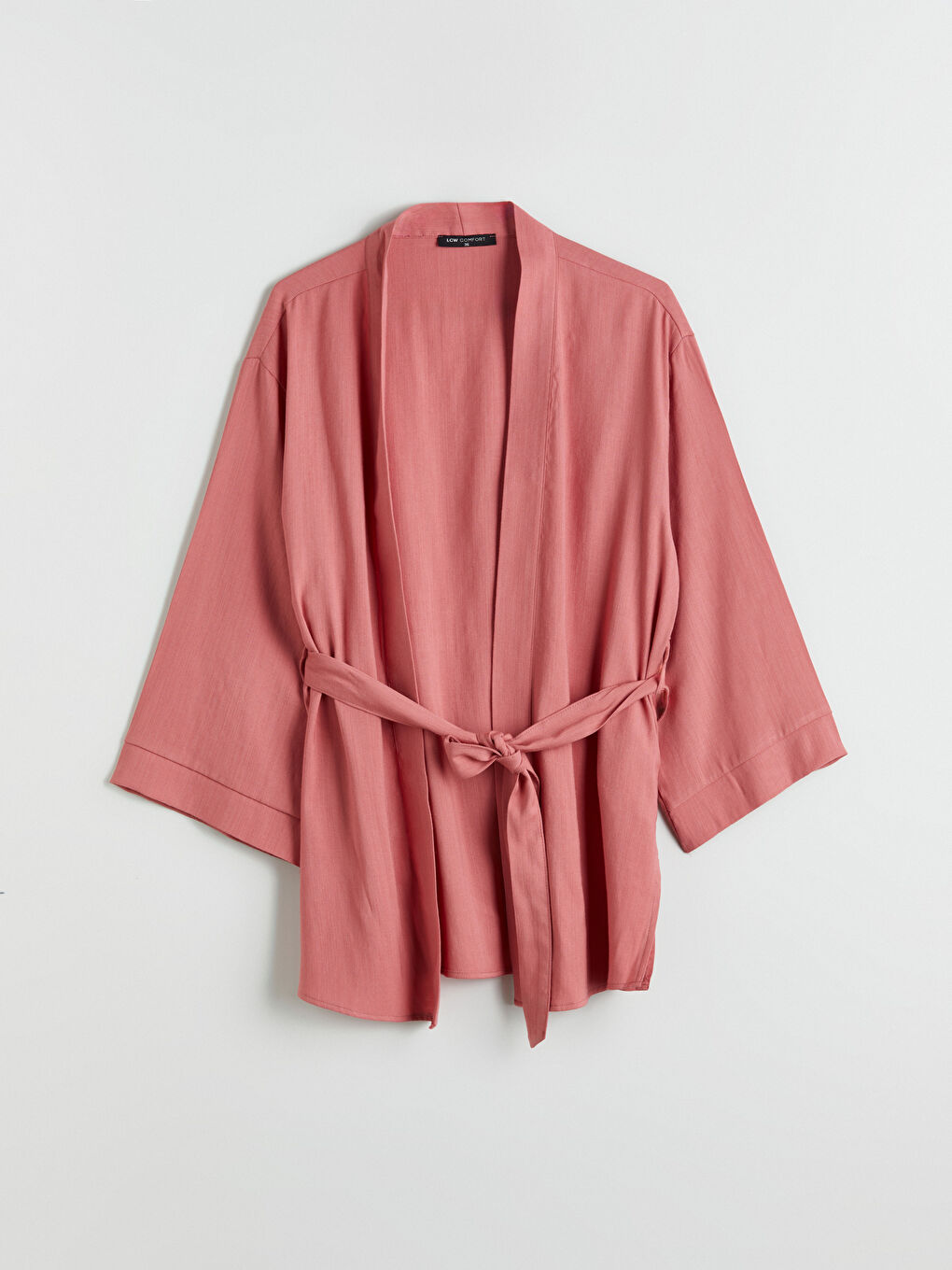 Pembe Şal Yaka Keten Karışımlı Oversize Kadın Kimono-4