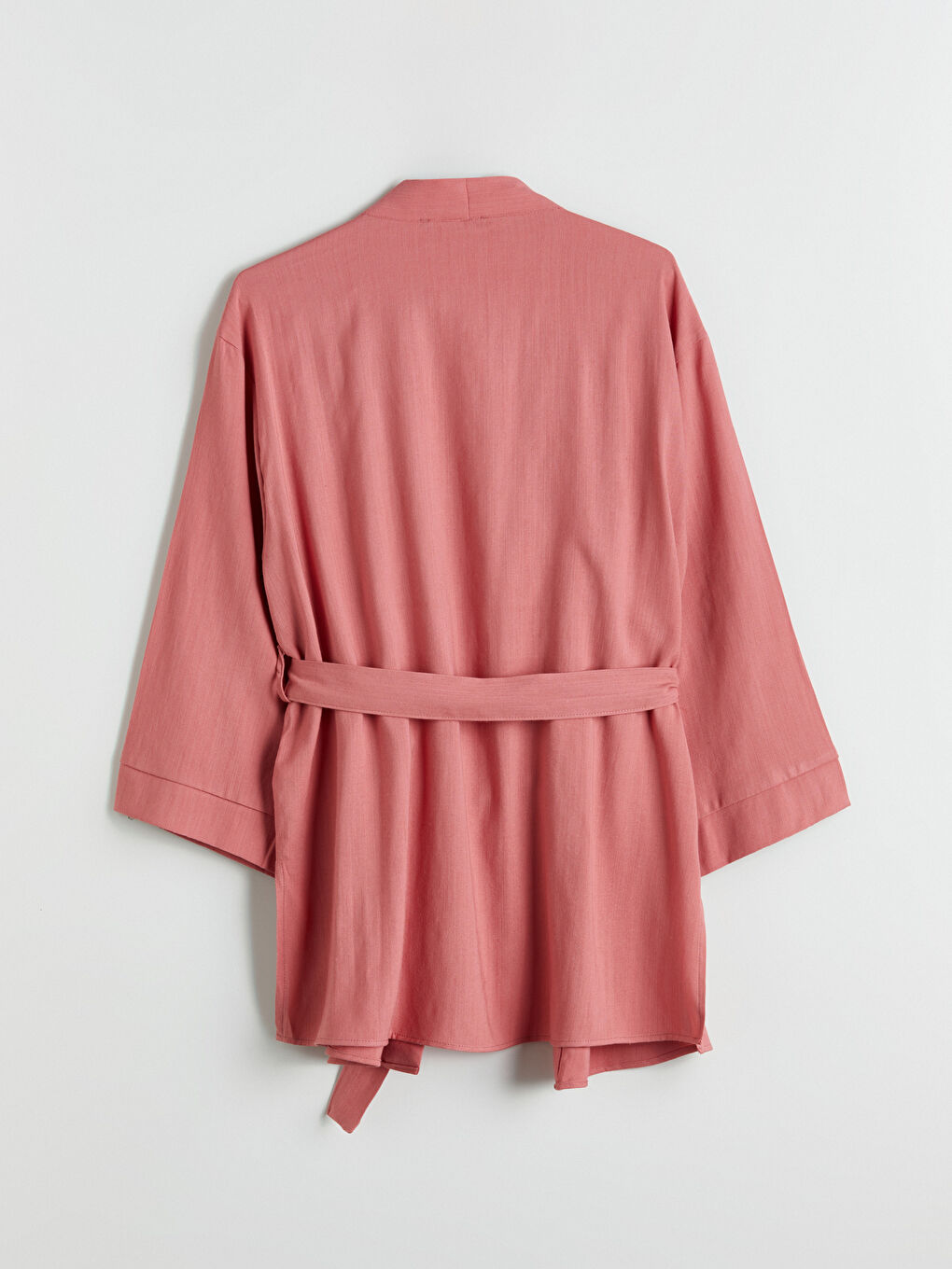 Pembe Şal Yaka Keten Karışımlı Oversize Kadın Kimono-5