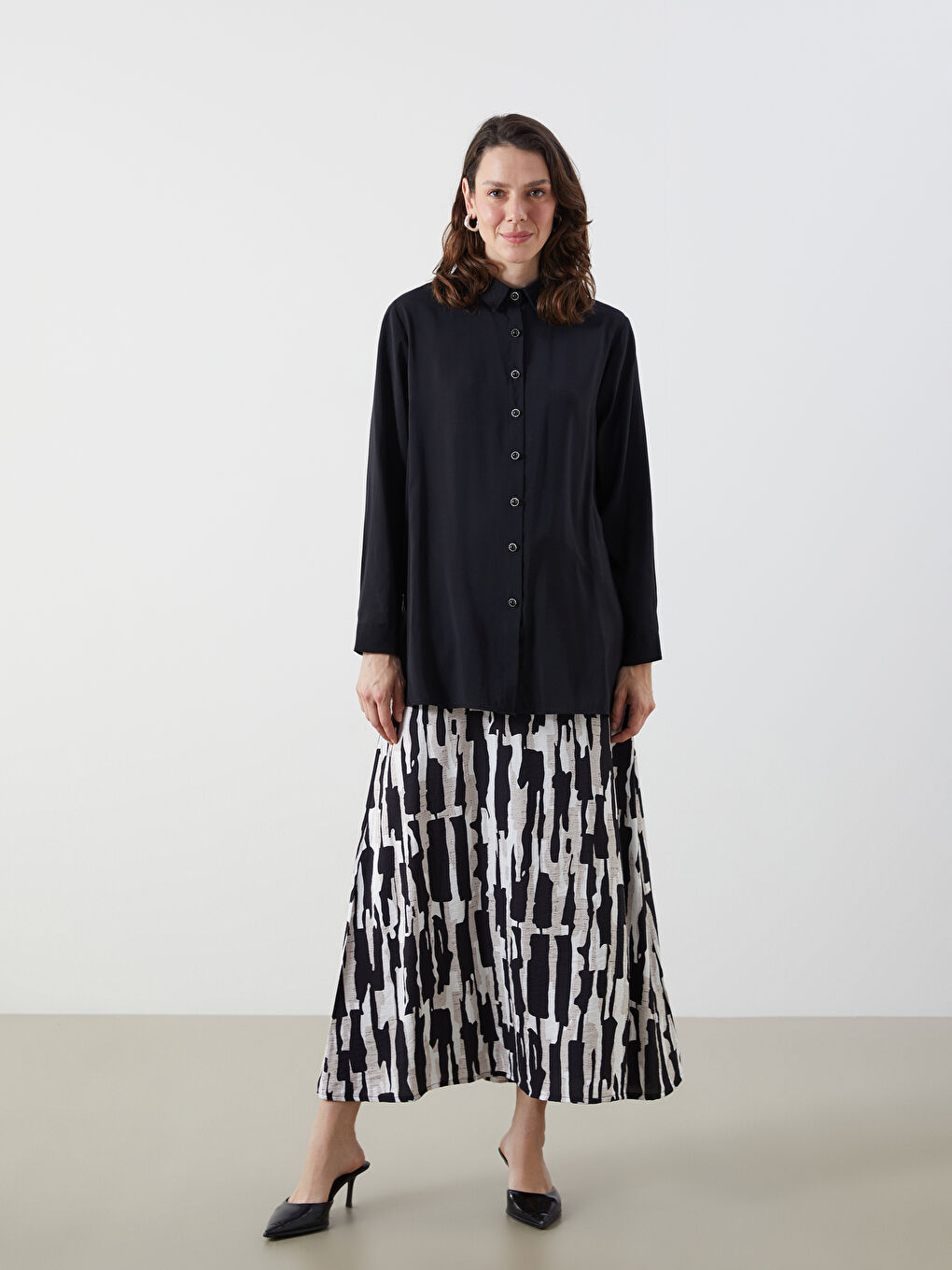 Elasticated Waist Patterned Skirt -S5QP72Z8-LQJ