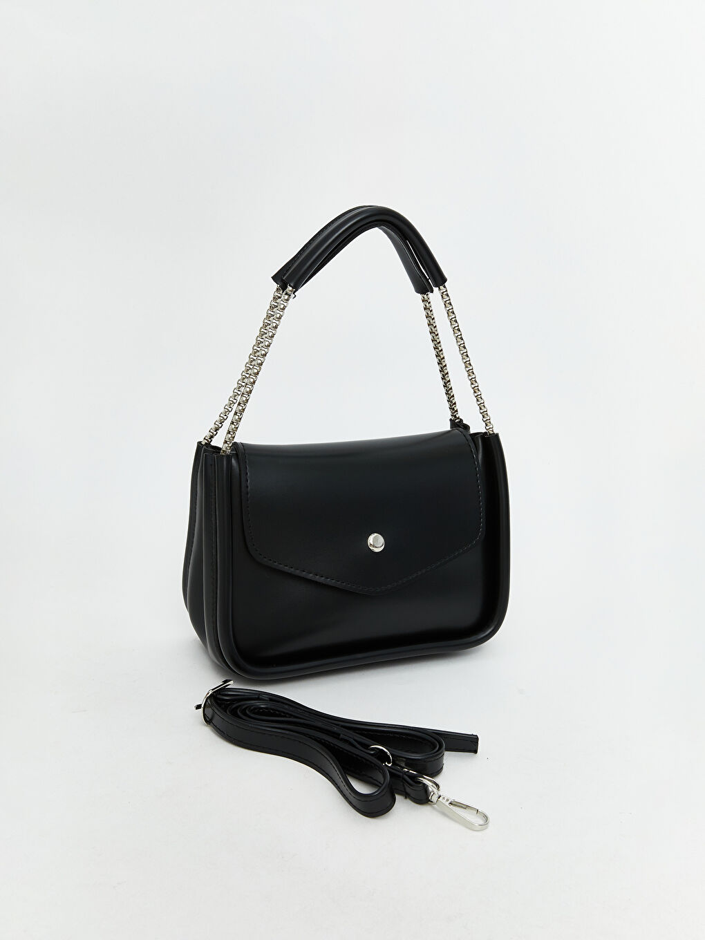 Siyah Deri Görünümlü Kadın Omuz Çantası-1
