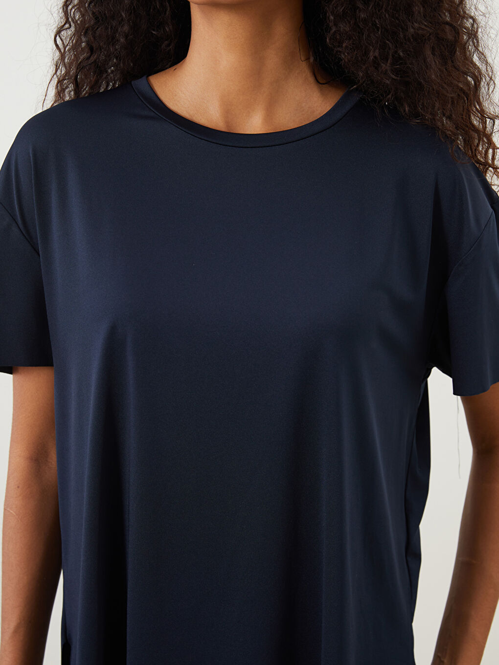 Lacivert Bisiklet Yaka Kadın Spor Tişört-2