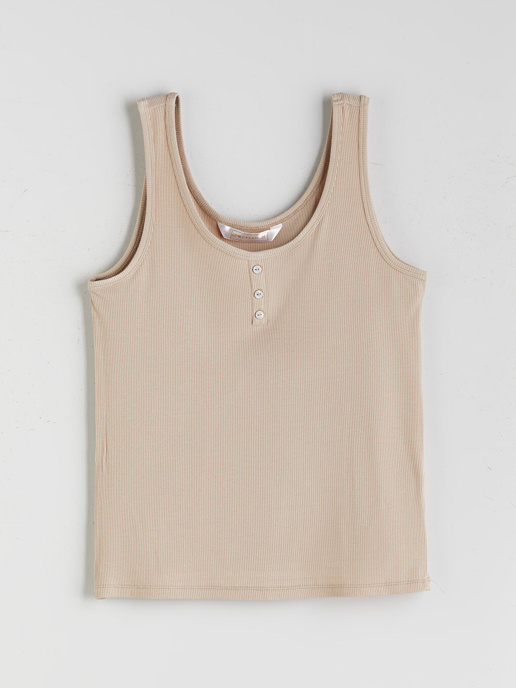 Bej U Yaka Dokulu Kadın Pijama Üstü-4