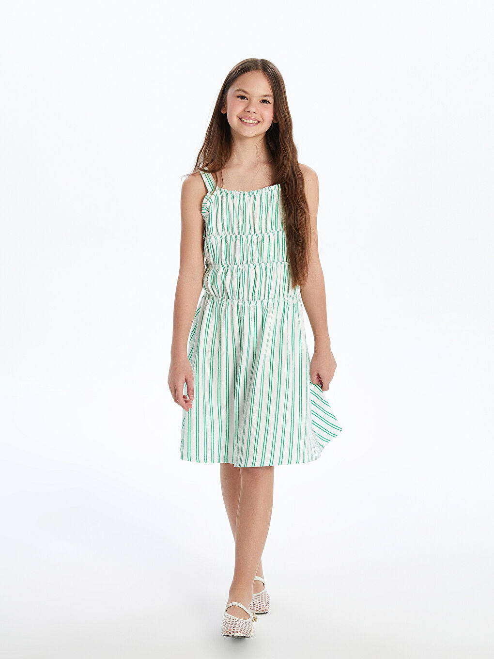 Square Collar Striped Girls' Dress -S5QP99Z4-LJX