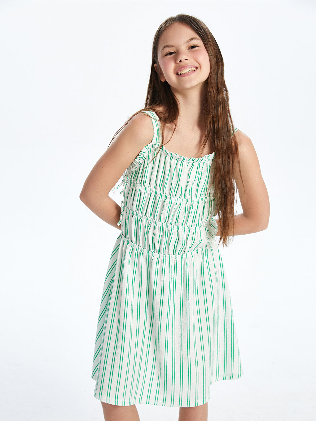 Square Collar Striped Girls' Dress -S5QP99Z4-LJX