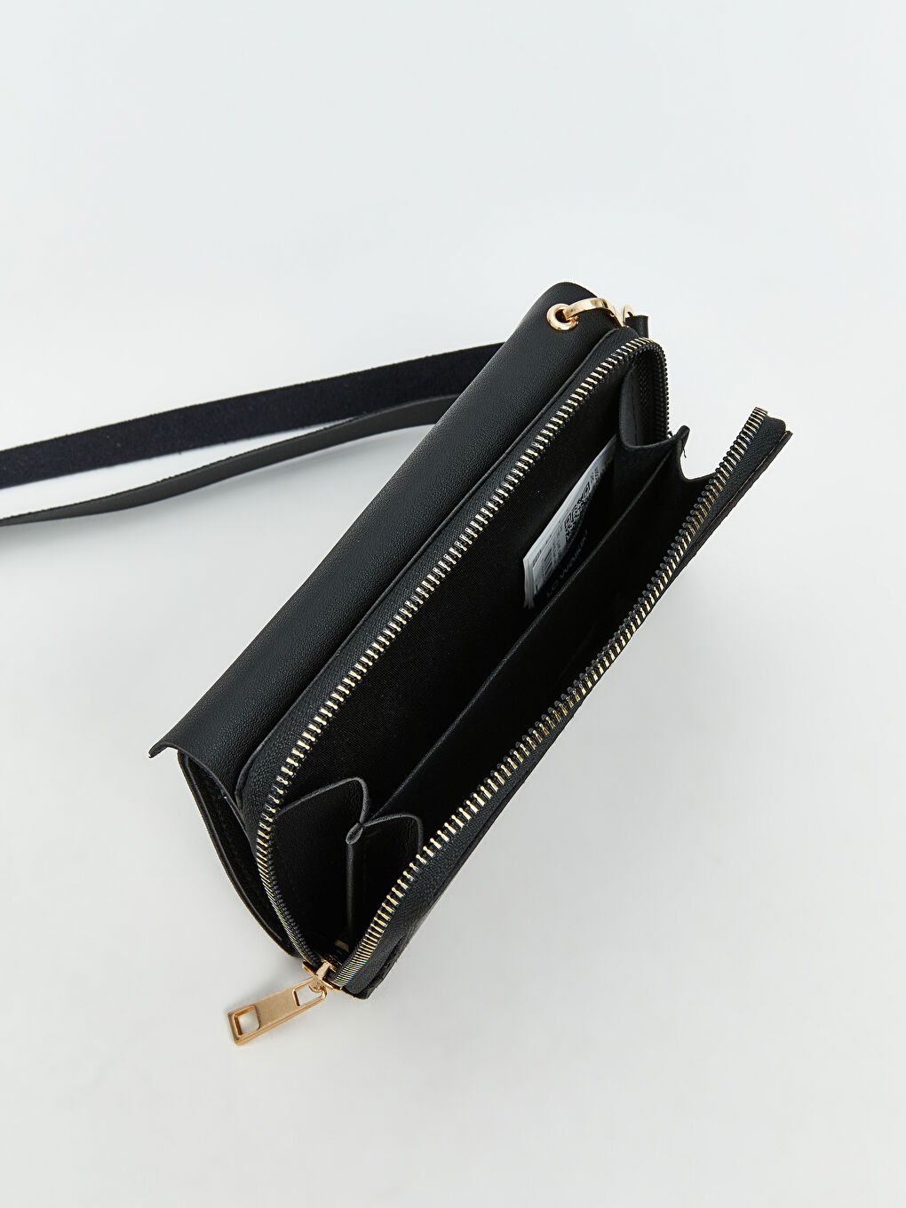 Siyah Deri Görünümlü Boyun Askılı Kadın Cüzdan-3