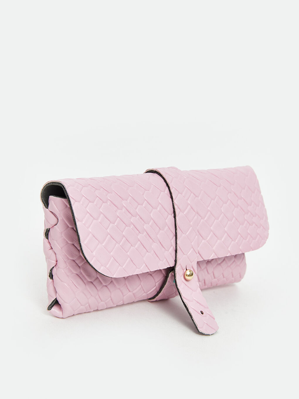 Pembe Deri Görünümlü Kroko Desenli Kadın Cüzdan-1