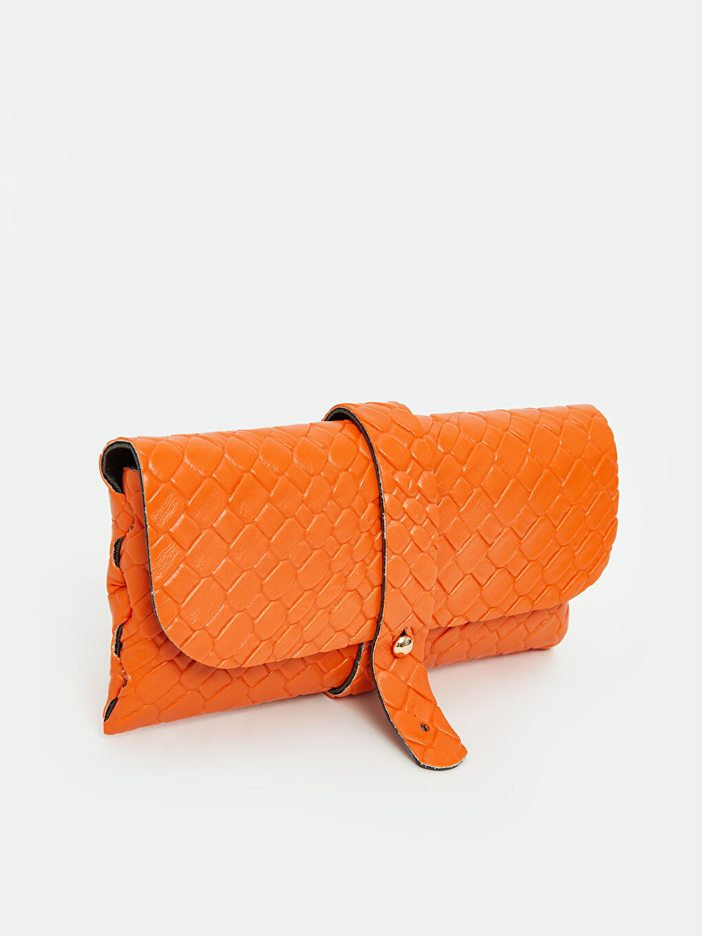 Turuncu Deri Görünümlü Kroko Desenli Kadın Cüzdan-1