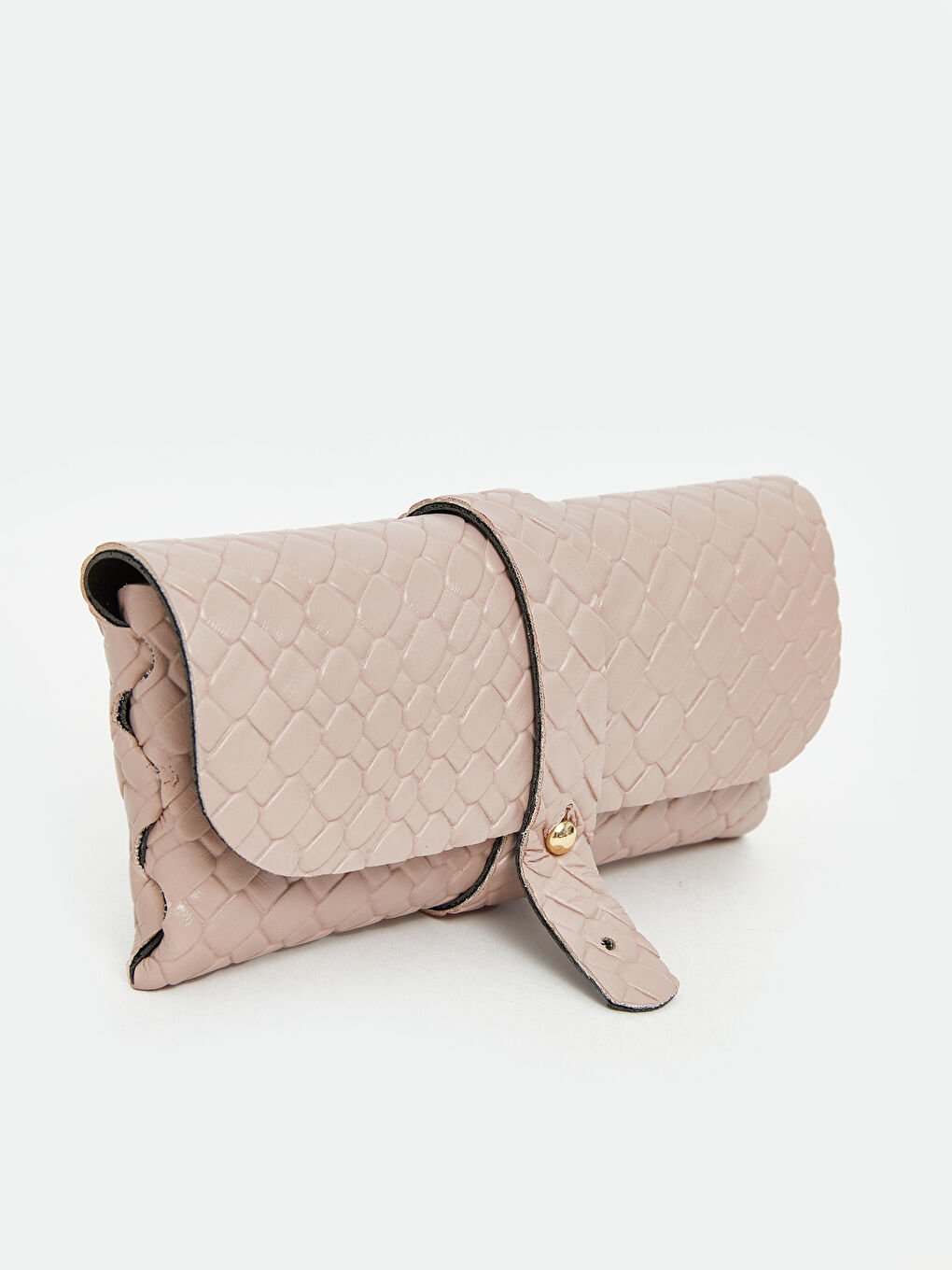 Pembe Deri Görünümlü Kroko Desenli Kadın Cüzdan-1