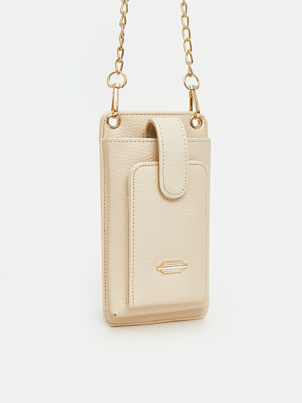 Ekru Zincir Askılı Deri Görünümlü Kadın Cüzdan-1