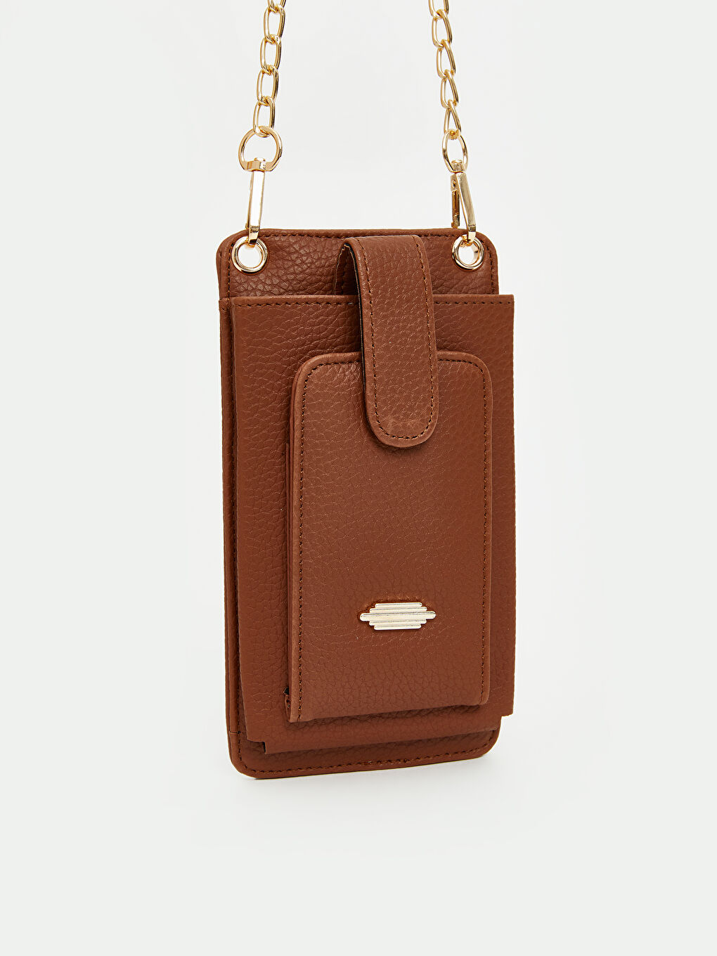 Kahverengi Zincir Askılı Deri Görünümlü Kadın Cüzdan-1