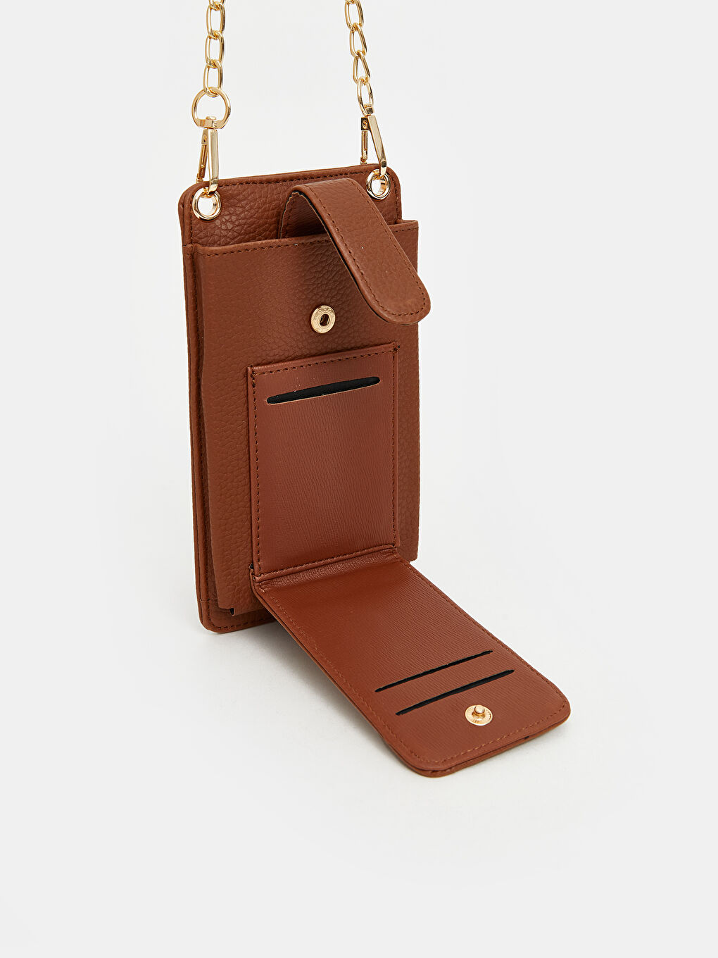 Kahverengi Zincir Askılı Deri Görünümlü Kadın Cüzdan-2