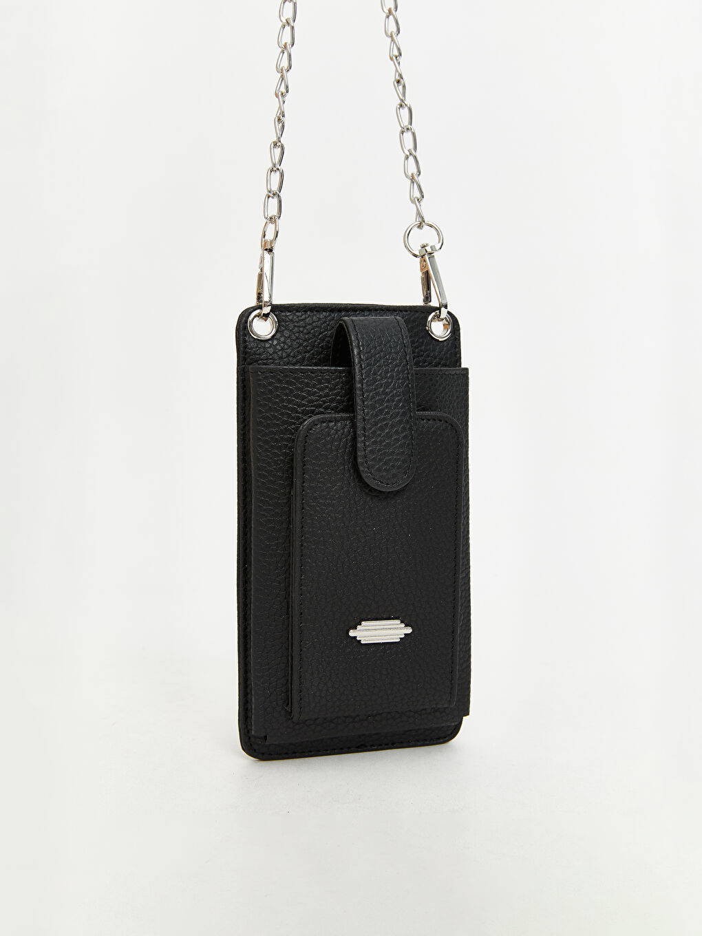 Siyah Zincir Askılı Deri Görünümlü Kadın Cüzdan-1