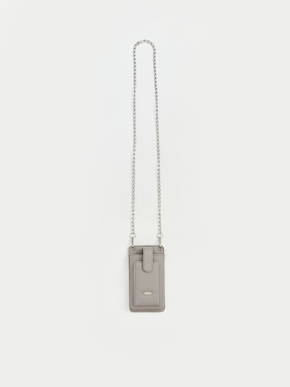 Gri Zincir Askılı Deri Görünümlü Kadın Cüzdan
