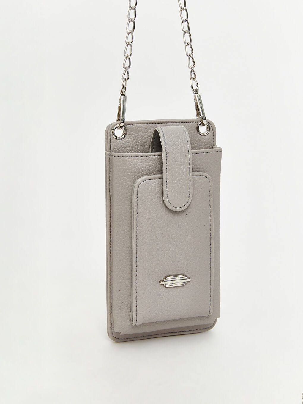 Gri Zincir Askılı Deri Görünümlü Kadın Cüzdan-1