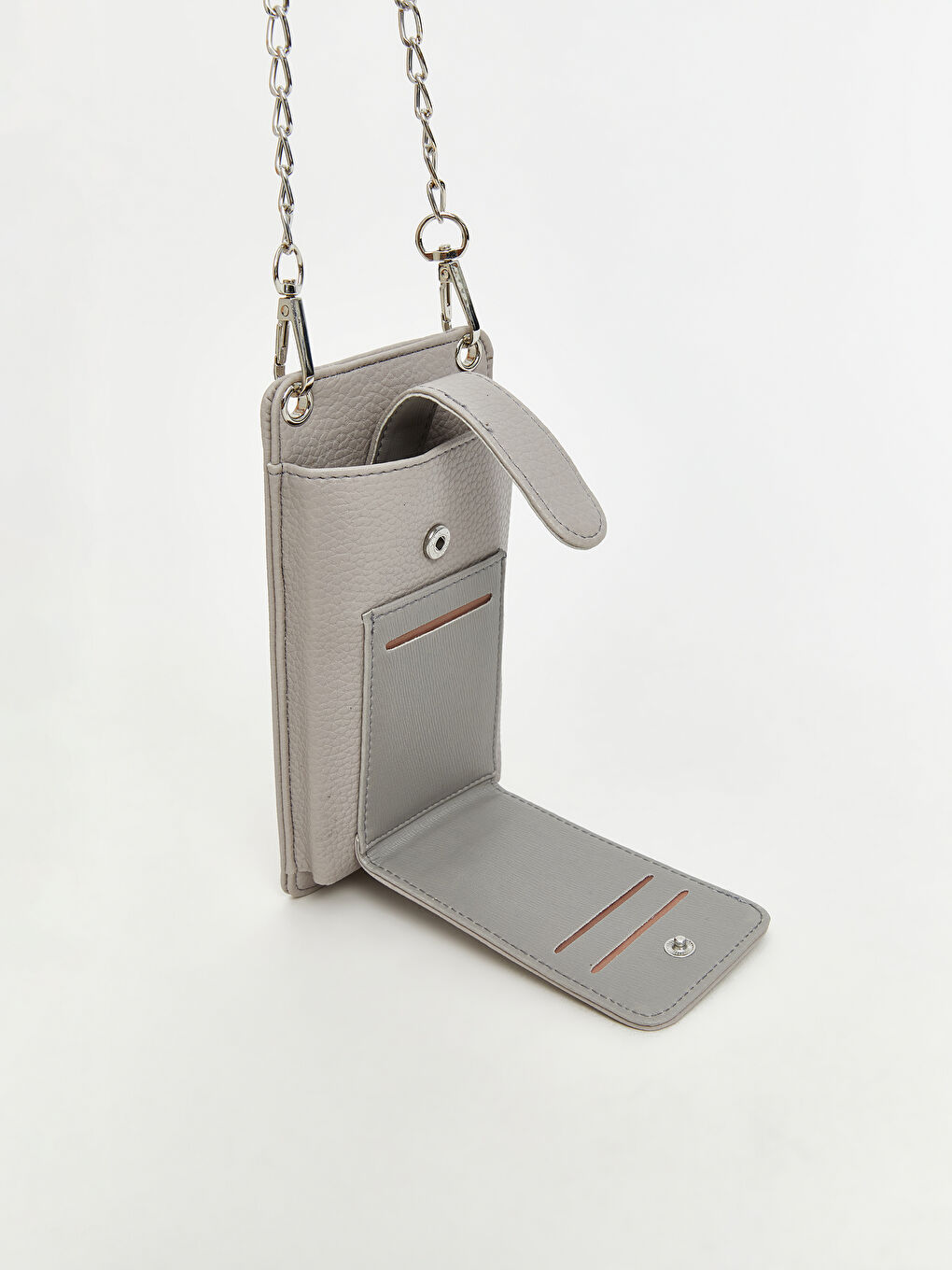 Gri Zincir Askılı Deri Görünümlü Kadın Cüzdan-2