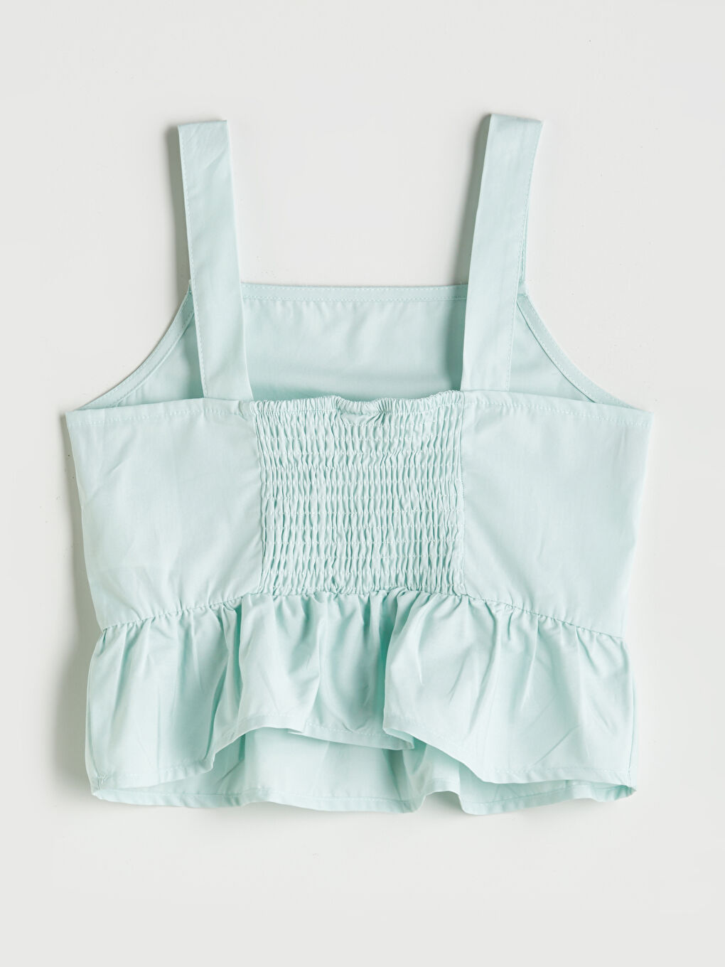 Turkuaz Kare Yaka Fırfır Detaylı Kız Çocuk Bluz-1