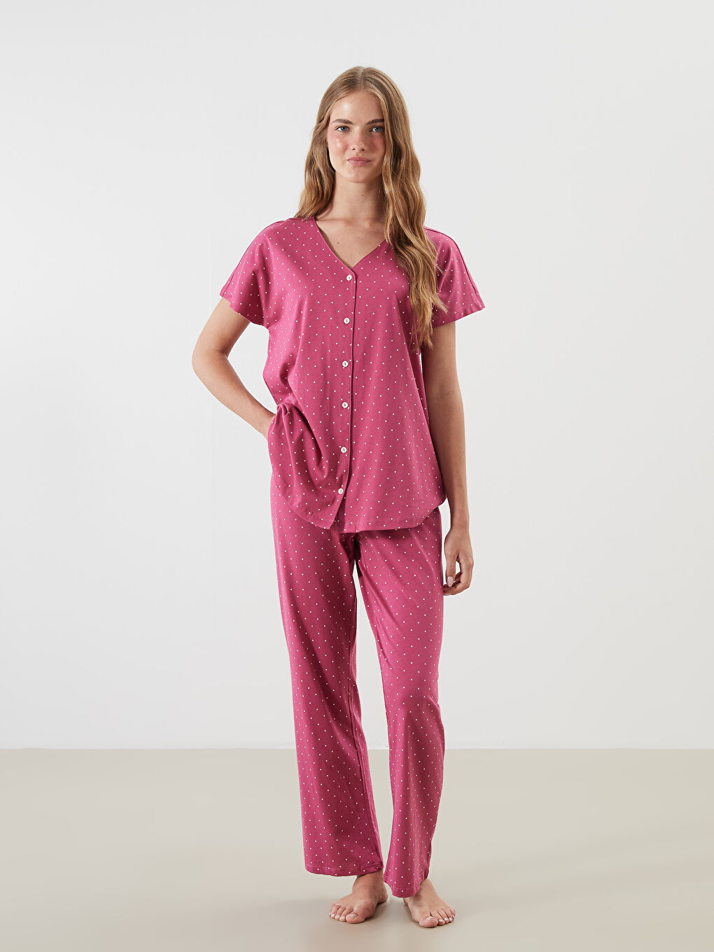 LCW DREAM V-Neck Polka Dot Maternity Pyjama Set -S5QQ82Z8-LQU