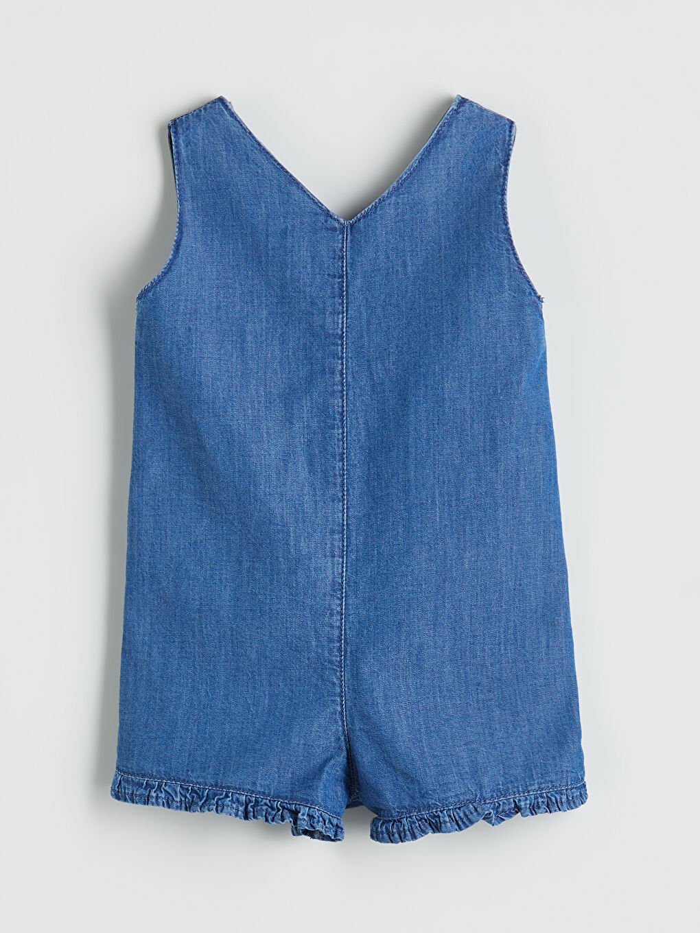 Mavi V Yaka Kolsuz Basic Kız Bebek Tulum-1