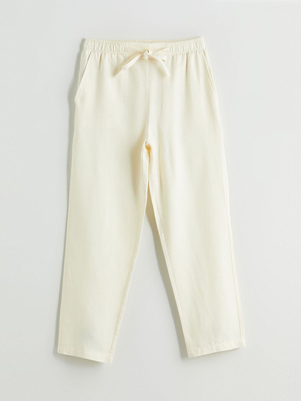 Sarı Beli Lastikli Keten Karışımlı Kadın Pantolon-4