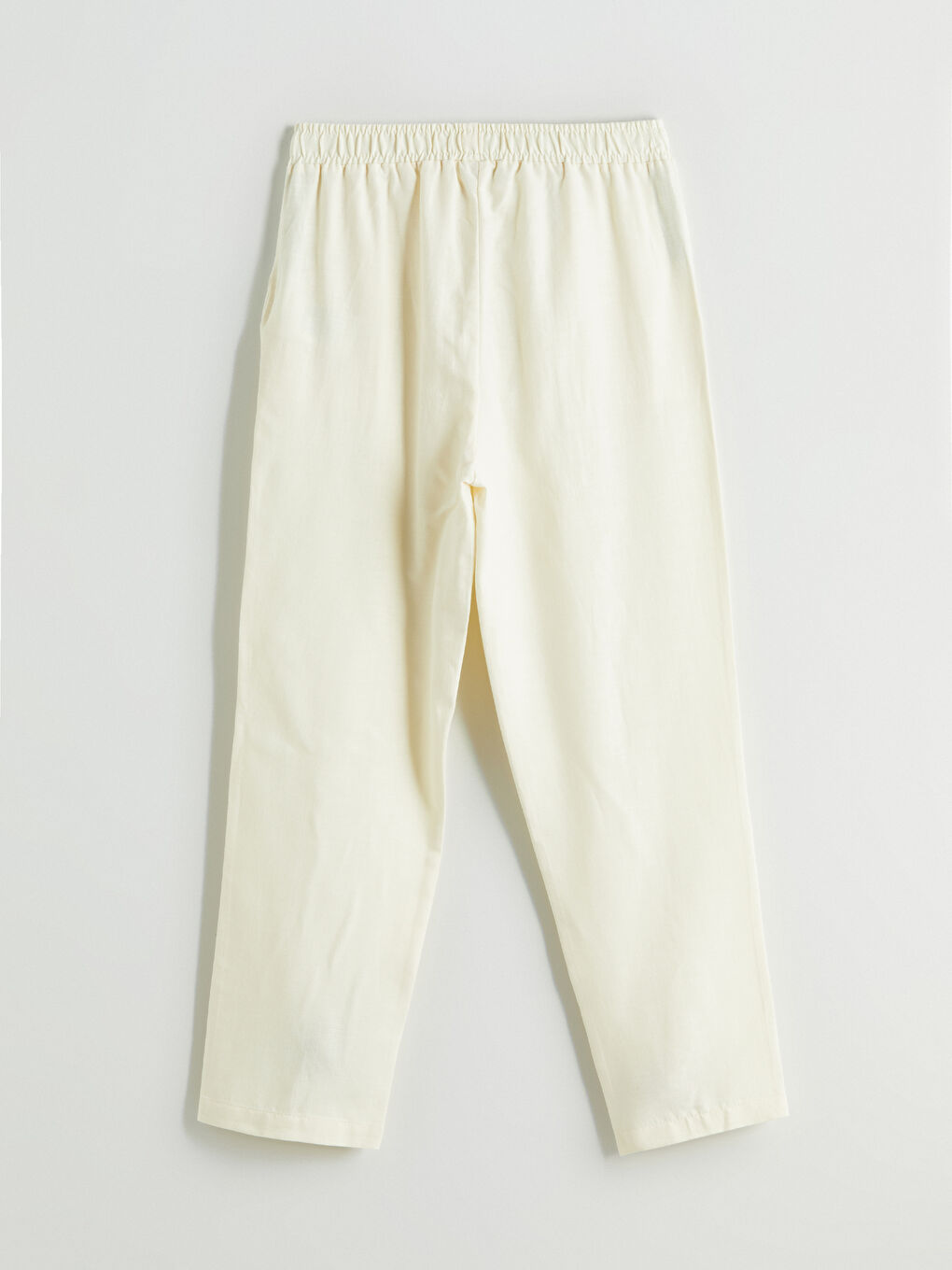 Sarı Beli Lastikli Keten Karışımlı Kadın Pantolon-5