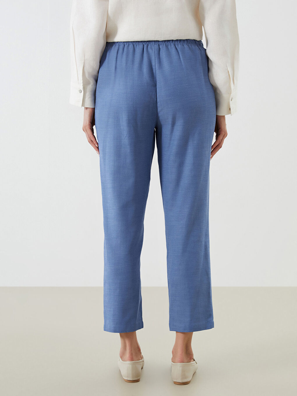 İndigo Beli Lastikli Keten Karışımlı Kadın Pantolon-3