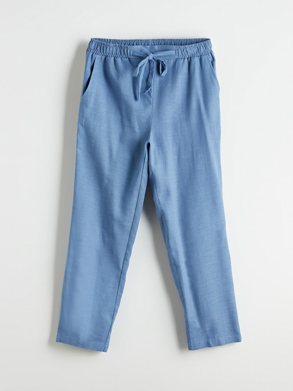 İndigo Beli Lastikli Keten Karışımlı Kadın Pantolon-4