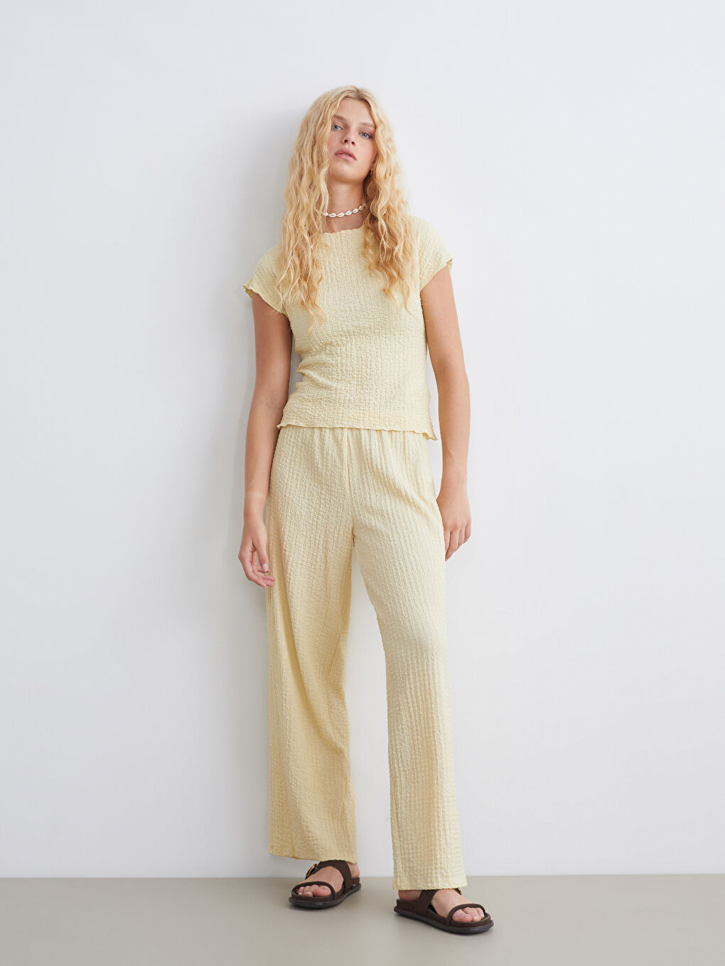 XSIDE Elasticated Waist Textured Women's Trousers -S5QR30Z8-CYN