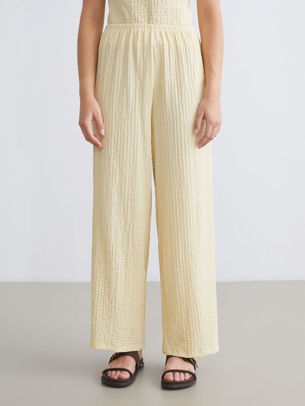 XSIDE Elasticated Waist Textured Women's Trousers -S5QR30Z8-CYN
