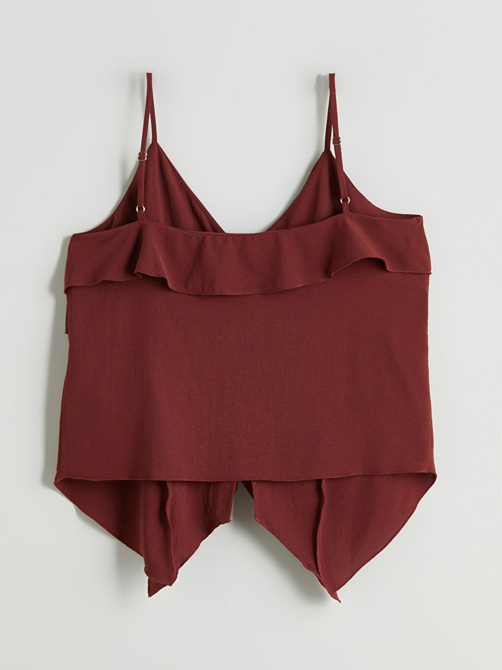 Bordo V Yaka Askılı Fırfırlı Bluz-5