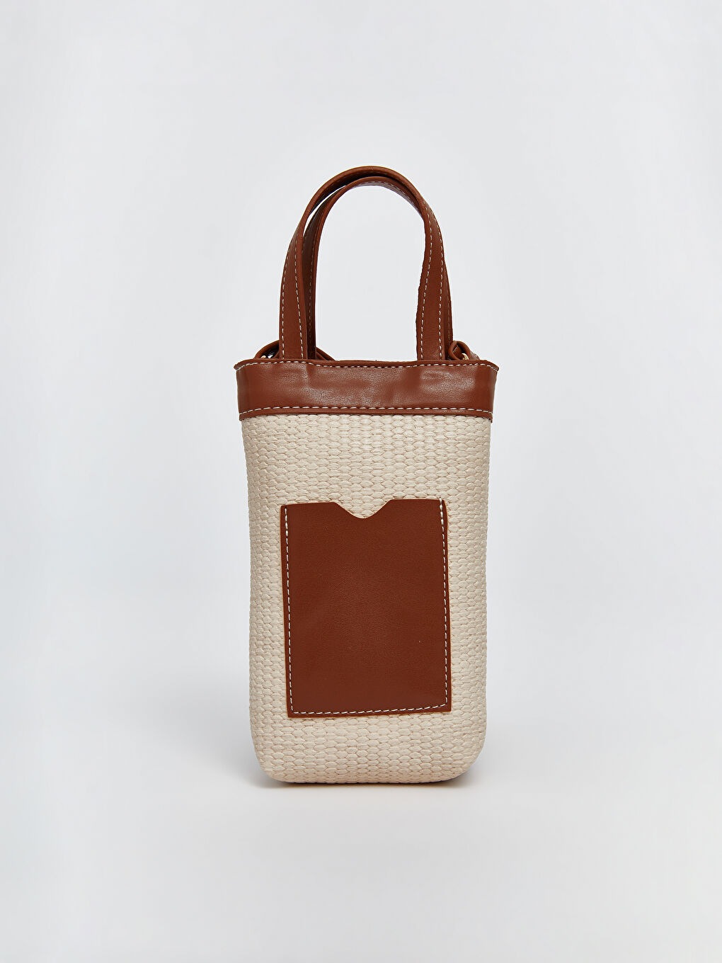 Bej Hasır Detaylı Çapraz Askılı Kadın Mini Çanta-1