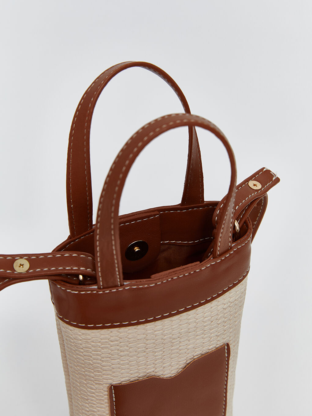 Bej Hasır Detaylı Çapraz Askılı Kadın Mini Çanta-4