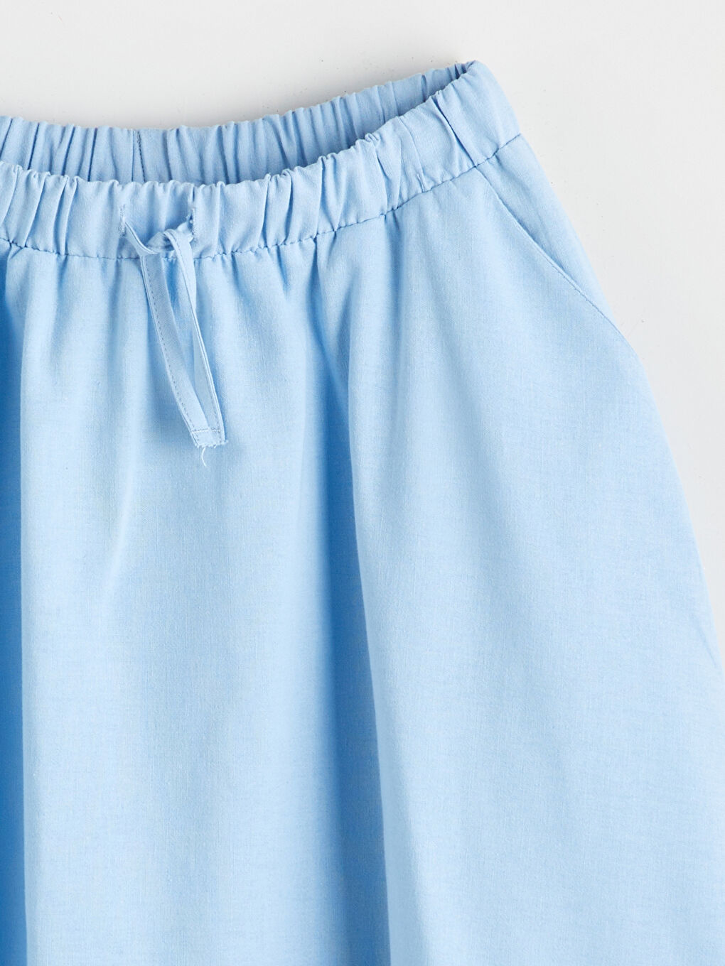 Mavi Beli Lastikli Keten Karışımlı Kız Çocuk Etek-1