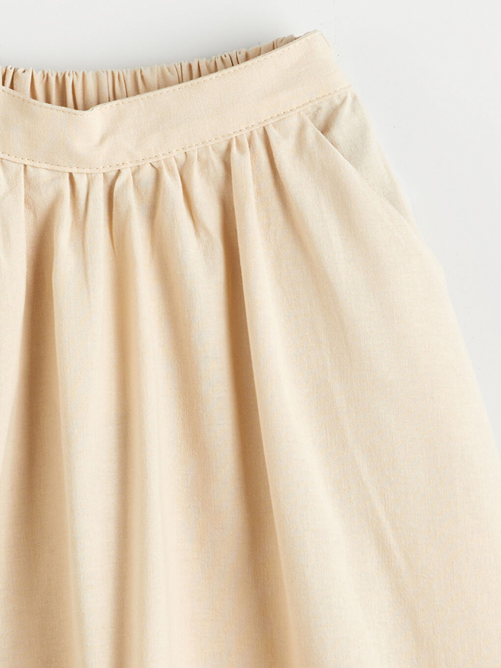 Bej Beli Lastikli Keten Karışımlı Kız Çocuk Etek-1